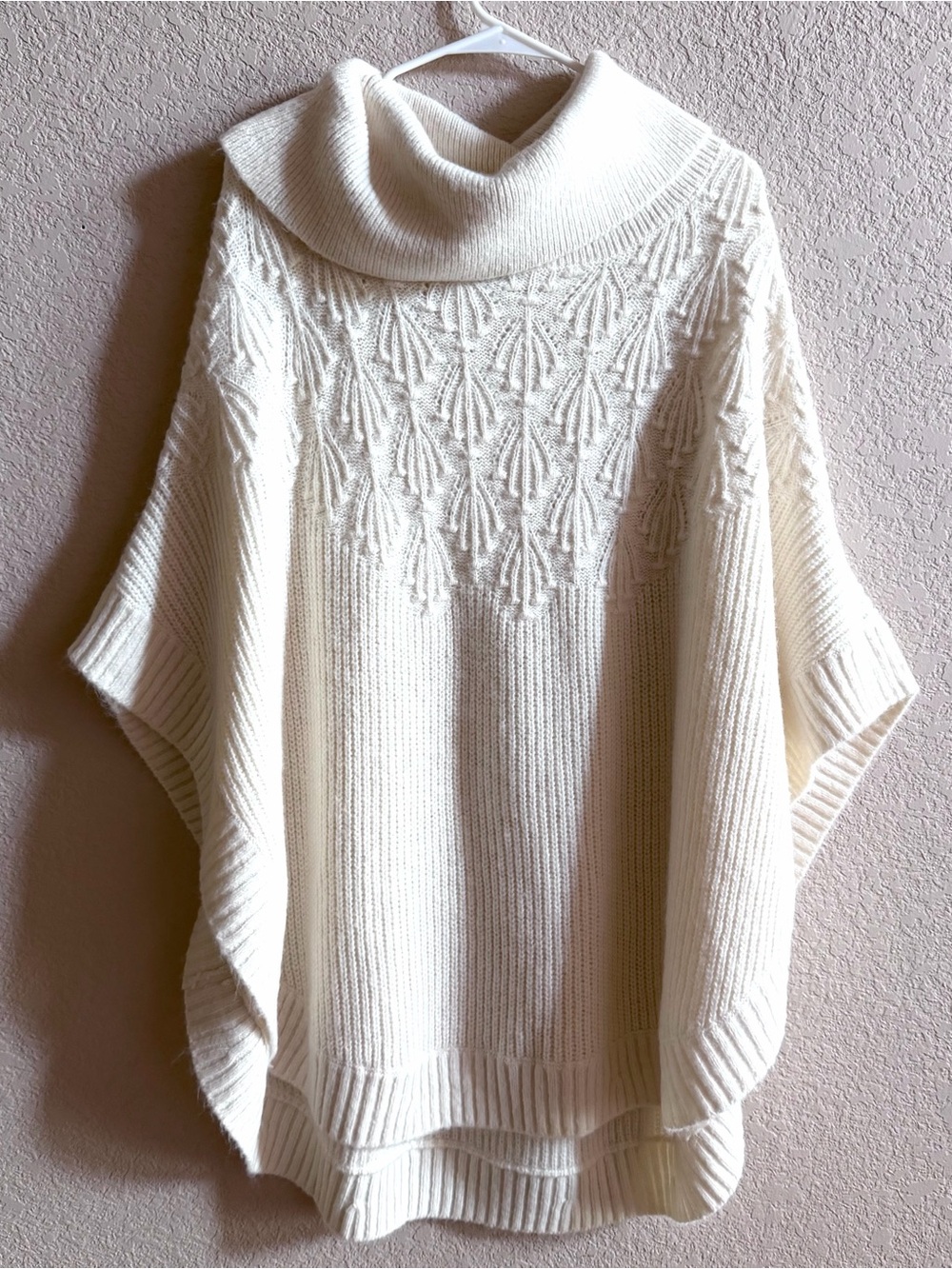 Talbots Ivory Waffle Knit Poncho Pullover Women’s Size 1X Wool Blend Cozy
